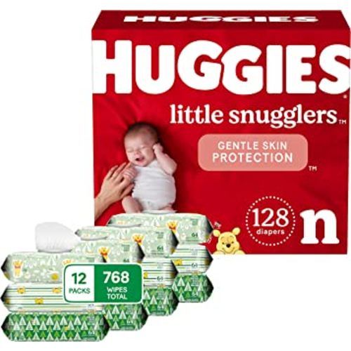 Huggies Newborn Diapers (128ct) and Sensitive Baby Wipes (768ct)
