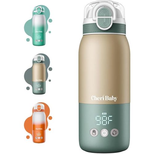 Portable Bottle Warmer for Travel — Novel Straw Lid, 80W Fast Heating, Dual Heating Modes for Breasmilk & Formula, 5 Temp Settings + Keep Warm, 12 Ounces Bottle Warmer On-The-Go Meet All-Day Needs