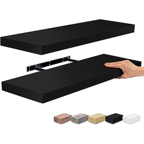 Sorbus Floating Shelves, Wall Shelves for Bedroom, Kitchen, Living Room, Bathroom Shelves Over The Toilet, Home Decor, Farmhouse, 24 x 9 Inch Wall Mounted Floating Shelves for Wall, 2 Pack, Black