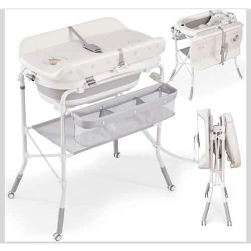 Bañera para bebé con cambiador plegable, bañera de pie para ducha de recién nacido, estación de cambio de pañales portátil con soporte