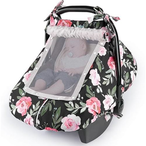 Unicorn Castle Baby Car Seat Cover Infant Car Seat Covers for Babies Breathable Car Seat Canopy Mesh Window Carseat Cover for Four Seasons Newborn