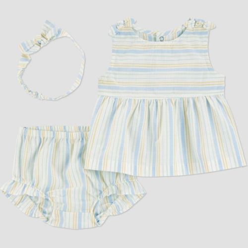 Carter's Just One You® Baby Girls' 3pc Striped Woven Top & Bottom Set with Headband - 6M: Cotton Poplin, Elastic Waistband