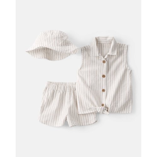 12 M Baby Girl 3-Piece Striped Sleeveless Top & Short Set - Tan/Ivory | Carter's