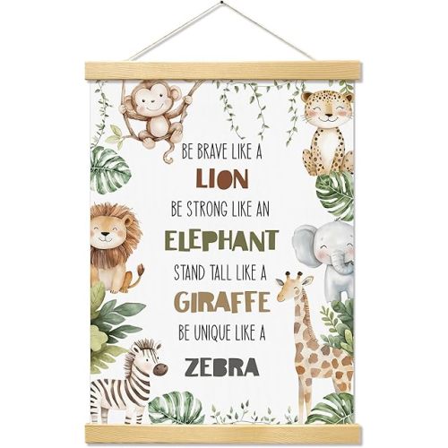 YUISLE Safari Jungle Animals Nursery Wall Decor, Wild Animal Nursery Poster Hanger Frame for Classroom Bedroom, Tropical Wooland Animals Motivational Wall Art, 12x16 Inch-A18