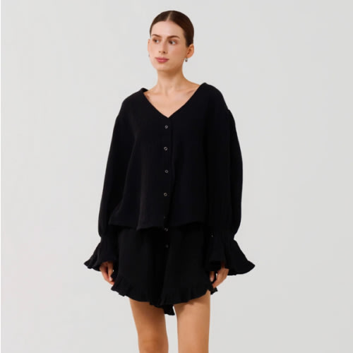 Nothing Fits But | Luxe Ruffled Muslin Set | Black | S/M