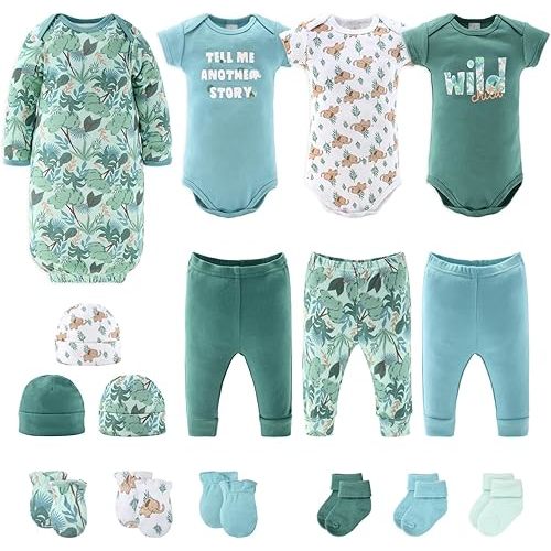 The Peanutshell Baby Layette Gift Set for Baby Boys or Girls - 16 Piece New Born Baby Unisex Gift Set, Baby Clothes & Newborn Essentials Must Haves - Newborn Baby Clothes 0-3 Months - Wild Jungle