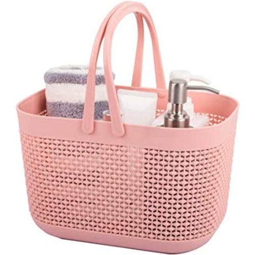 UUJOLY Plastic Organizer Storage Baskets with Handles, Shower Caddy Bins Organizer for Bathroom and kitchen (Pink)