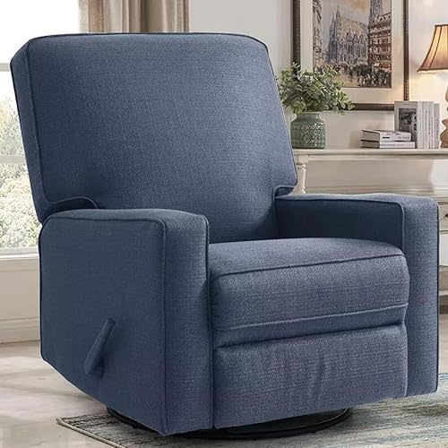 Harkawon Swivel Rocker Recliner Chair, Glider Rocker Recliner, Rocking Chairs Nursery, Fabric Chair with High Back, Deep Seat, for Living Room, Bedroom, Blue