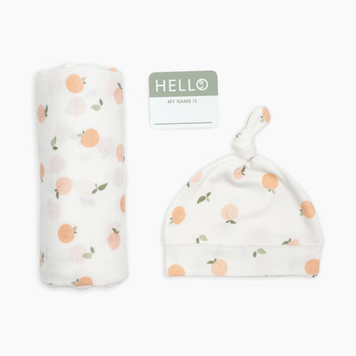 Lulujo Swaddle & Knotted Hat - Peaches, 0-4 M