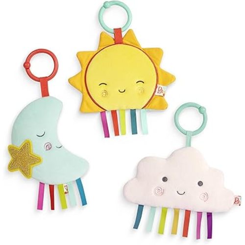 B. baby – 3 Sensory Baby Toys – Crinkle Toys For Newborns, Infants – Hanging Toys For Car Seat, Stroller, Crib – Sun, Cloud, Moon – 0 Months + – Crinkly Wonders