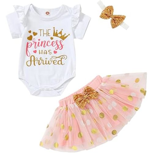 LYQTloml Newborn Baby Girl Outfits Infant Letter Print Romper+Tutu Skirt+Headband+Legging Warmer Coming Home Clothes Set