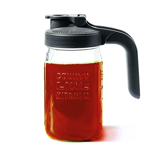 County Line Kitchen Glass Mason Jar Pitcher with Lid - Wide Mouth, 1 Quart (32 oz) - Heavy Duty, Leak Proof - Sun & Iced Tea Pitcher, Cold Brew Coffee, Breast Milk Storage, Water - Gray
