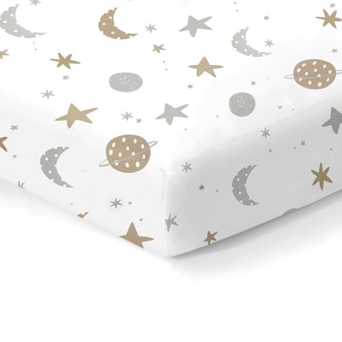 100% Organic Cotton Fitted Sheets for Standard Crib and Toddler Mattresses/Pads 28” x 52” and up to 6” Thick. Boys and Girls. Fits, Dream On Me, Lullaby, Safety 1st, Newton, and Other Brands. Space
