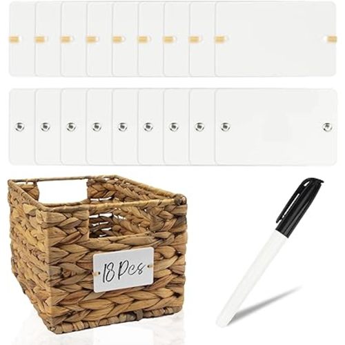 Acrylic Basket Labels with Chalk Marker (Rectangle, White)