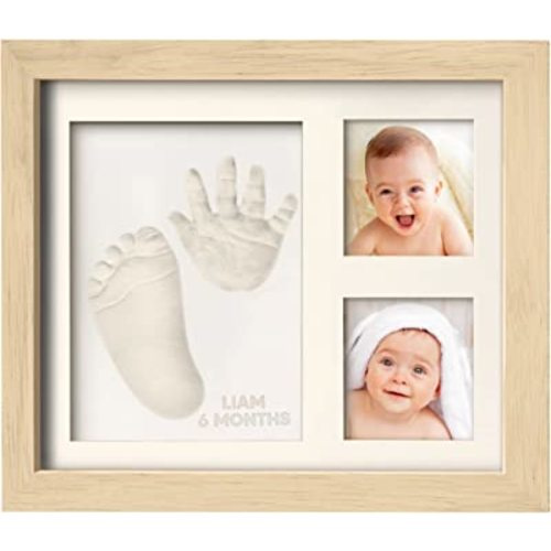 Baby Hand and Footprint Kit - Quick Dry Clay Baby Footprint Kit, Newborn Keepsake, Nursery Picture Frame for Boys, Girls, Personalized Gifts for Shower & Registry, New Mom Gift (Ash Wood)
