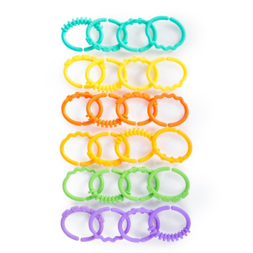 Bright Starts Lots of Links Rings Toys for Stroller or Carrier Seat, BPA-Free, Ages 0 Months Plus, Multicolor, 24 Count