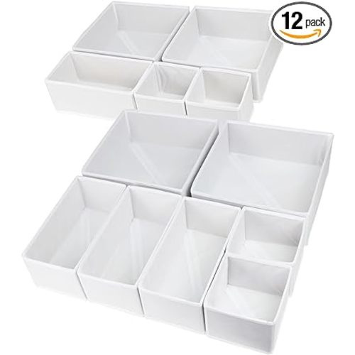 12 Pack Drawer Organizers for Clothing, Foldable Clothes Drawer Organizer for Underwear, Folded Clothes, Baby Clothing, Socks, Bra, Towels, Ties - Multi-pack Clothes Organizer Storage Box (White)