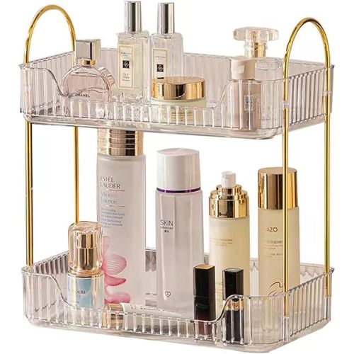 2 Tier Clear Countertop Storage - Bathroom & Kitchen Organizer, Cosmetics & Makeup Shelf, Spice Rack