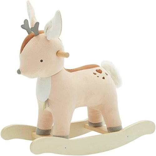 Labebe Child Rocking Horse Toy, Stuffed Animal Rocker Horse, 2 in 1 Rocker Toys for Kid 12-36 Month, Baby Rocking Toy/Wooden Rocking Horse/Animal Ride on/Reindeer Rocker (Boy Music) - Brown