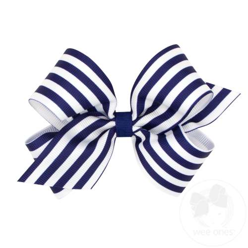 Medium Nautical Stripe Print Grosgrain Hair Bow - LT NAVY | Wee Ones Hair Bows & Accessories