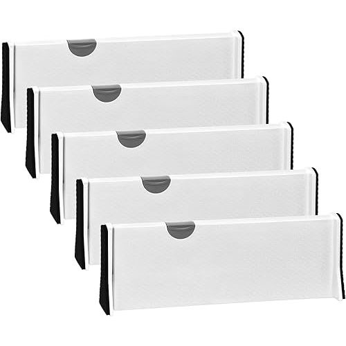 JONYJ Drawer Dividers Organizer 5 Pack, Adjustable Separators 2.44" High Expandable from 13.3-22.1" for Bedroom, Bathroom, Closet, Clothing, Strong Secure Hold, Foam Ends, Locks in Place, Grey