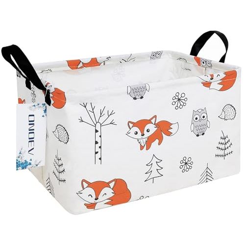 ONOEV Rectangular Folding Laundry Basket,waterproof Canvas Basket,gift basket,Suitable for children's room,Office,Clothes,Toys Storage(Fox)