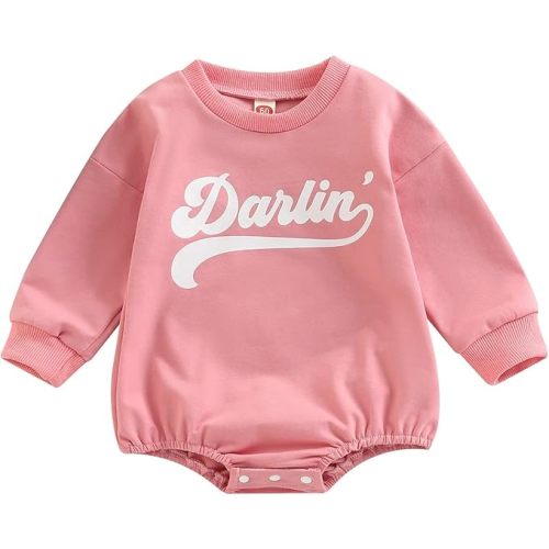 FIOMVA Daddy's Girl Clothes Baby Girl Valentine's Day Outfits Long Sleeve Onesie Ruffle Romper Newborn Infant Bodysuit