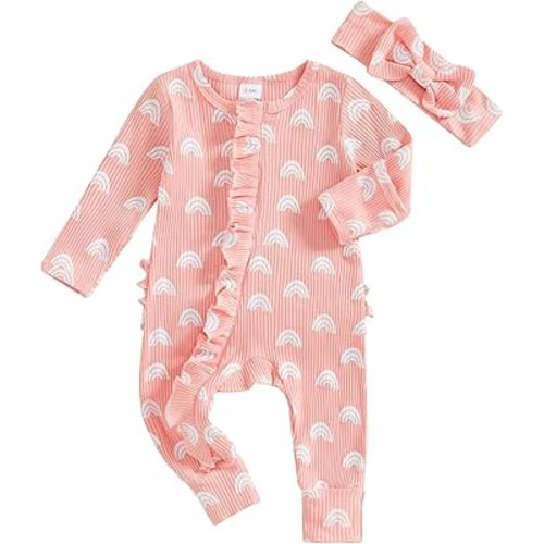 Baby Girl Winter Clothes Newborn Little Sister Going Coming Home Outfit Ruffle Mitten Romper Cute Ribbed Jumpsuit