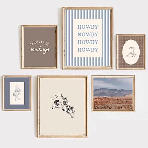 Lhoiplme Western Cowboy Wall Art Decor Vintage Nursery Poster Western Room Canvas Wall Decor Baby Boy Nursery Prints Retro Cowboy Pictures Vintage Artwork for Boys Bedroom 8x10x6 Inch Unframed