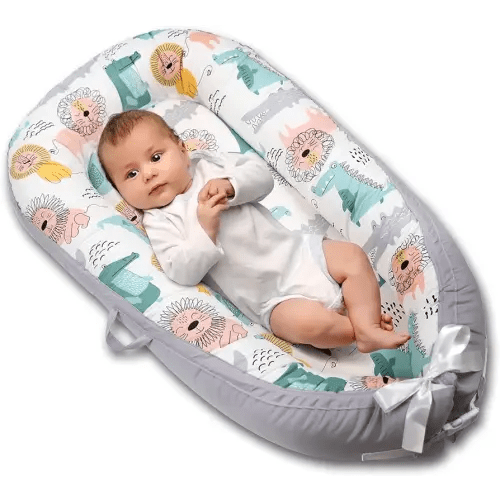 Baby Lounger for Newborn Cover - Newborn Lounger for 0-12 Months, Breathable & Portable Infant Lounger - Adjustable Cotton Soft Baby Floor Seat for Travel, Newborn Essentials -Lion