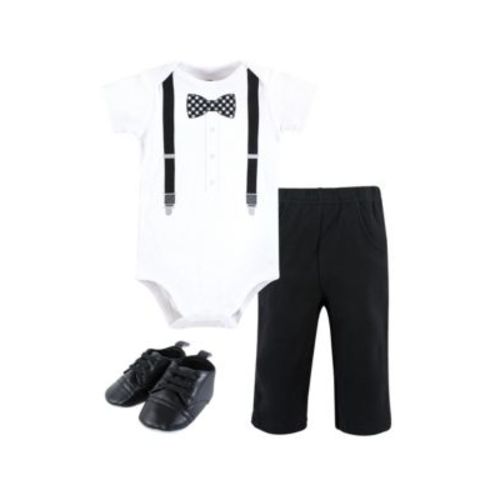 Baby Boys Hudson Cotton Bodysuit, Pant and Shoe Set, Black Gingham Bow Tie