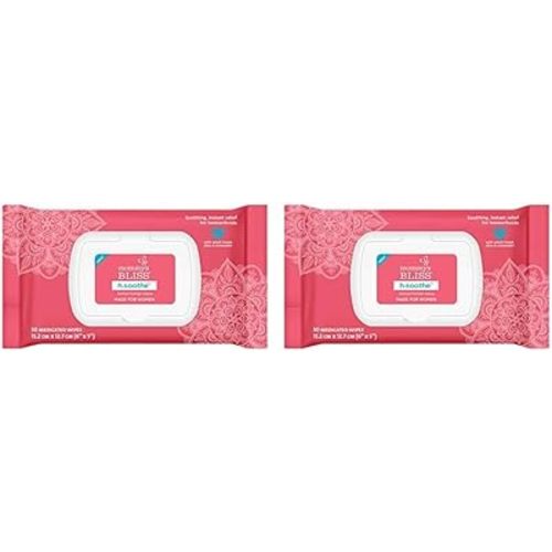 Mommy's Bliss Soothing Hemorrhoid Wipes for Women | Instant Relief with Witch Hazel, Aloe, & Rosewater | 50 Medicated Wipes (Pack of 2)