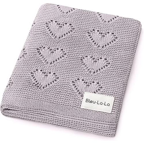 Heirloom Heart Knit Baby Blanket for Girls 100% Cotton Knit Swaddling Baby Blanket - Soft Warm Cozy Swaddle Receiving Cuddle Stroller Blanket for Newborns, Infants, & Toddlers (Lavender)
