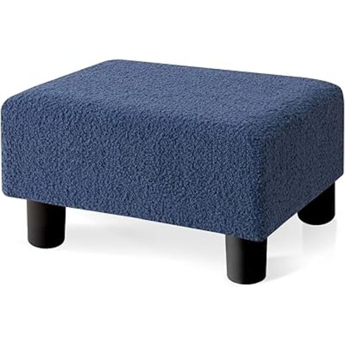 BRIAN & DANY Small Foot Stool Ottoman, Footstool with Legs, Teddy Velvet Foot Rest for Living Room, Bedroom and Office, Blue