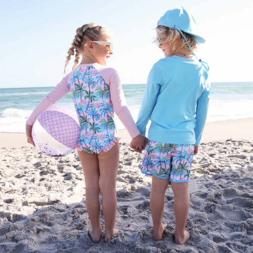 Long Sleeve Rash Guard with Front Zipper | Pastel Palms