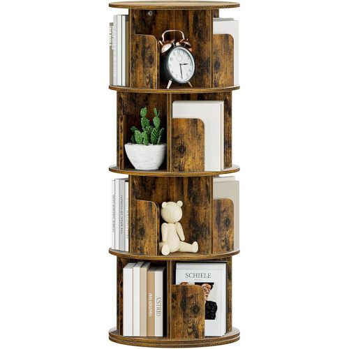 OTK Rotating Bookshelf, 360° Display Standing Book Shelf Organizer, 4 Tier Wooden Corner Bookshelves for Small Space, Small Bookcase Storage Rack for Kids' Room, StudyRoom, Bedroom, Vintage