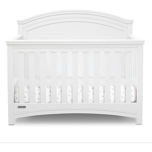 Delta Children Simmons Kids SlumberTime Emma 4-in-1 Convertible Baby Crib N More - Greenguard Gold Certified, Bianca White