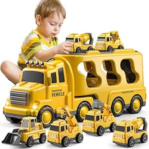 Amazon.com: TEMI Construction Toddler Truck Toys for 3 4 5 6 Year Old Boys - 5-in-1 Friction Power Vehicle Car Toy for Toddlers 1-3, Carrier Toys for Kids 3-5, Christmas Birthday Gifts for Girls Age 3-9 : Toys & Games