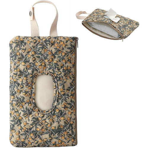 Portable Mommy Bag for Stroller,Refillable Floral Baby Wipe Holder Quilted Wipe Organizer Pouch w/Lanyard for Travel