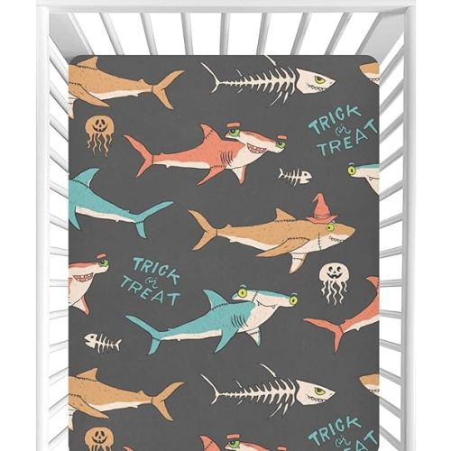 CaTaKu Shark Halloween Crib Sheets for Baby Girls Boys,Neutral Mini Crib Mattress Sheets Fitted, Baby Nursery Bed Sheet for Crib Toddler Mattress 27"x 39"
