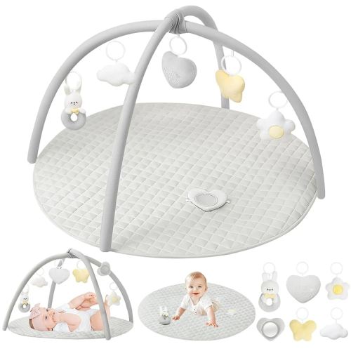 Baby Activity Gyms & Playmats, Tummy Time Mat for Babies 0-6 Month, 6 Detachable Toys for Sensory and Motor Skill Development, Washable Baby Play Mat, Convertible Stage-Based Developmental, Grey