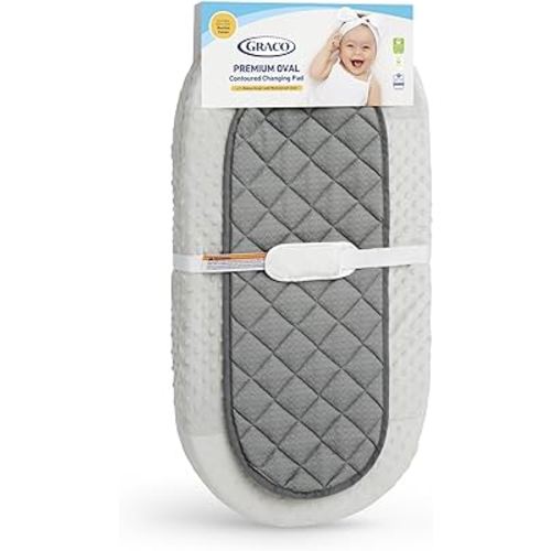 Graco Premium Oval Contoured Changing Pad with Bonus Cover and Water-Resistant Liner – GREENGUARD Gold Certified, Cocoon-Like Oval Contoured Shape, Fits All Standard Changing Toppers, Ultra-Soft Cover