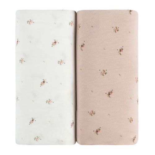 Aurora Fitted Sheet Set - 2 pk - 100% Jersey Knit Cotton - Floral Printed