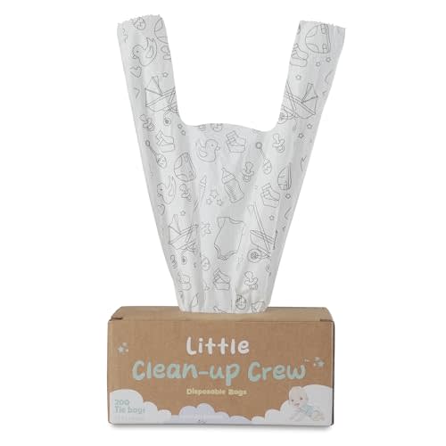 Little Clean Up Crew Disposable Diaper Bags - 200 Count, 7" x 15” Biodegradable Baby Poop Bags | US BPI, ASTM D6400, EN 13432 Certified | Leak-Proof, Lavender-Scented, Easy-Tie Handles & Durable