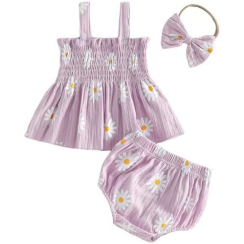 CIYCUIT Baby Girl Clothes Daisy Print Sleeveless Strap Tops and Shorts Set with Headband Boho Summer Beach Outfit