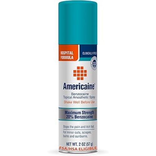 Americaine Hospital Formula Maximum Strength Benzocaine Topical Anesthetic Spray for Minor Cuts, Scraps, Burns & Sunburn, 2 Oz