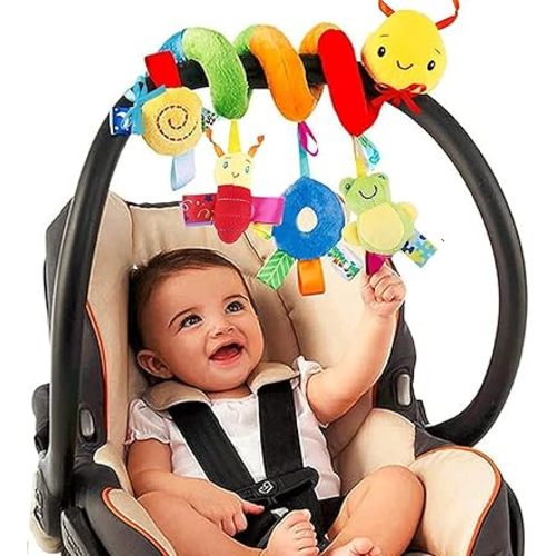 FPVERA Spiral Car Seat Toys - Baby Sensory Soft Plush Hanging Toys for 0-12 Months Stroller Crib Accessories, Essentials for Expecting Moms & Baby Shower Registry Gift