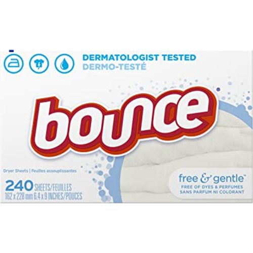 Bounce Free & Gentle Dryer Sheets, 240 Sheets, Unscented Fabric Softener Sheets, Hypoallergenic and Dermatologist Tested