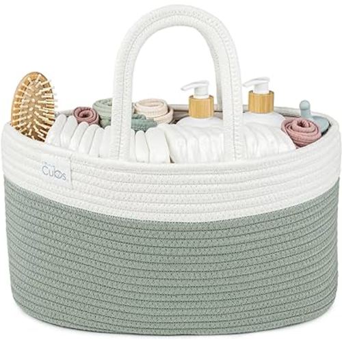 Comfy Cubs Diaper Caddy Organizer- Large Portable Baby Diaper Caddy Nursery Storage Bin and Car Travel Basket - Tote Bag with Dividers for Diapers & Wipes, Sage
