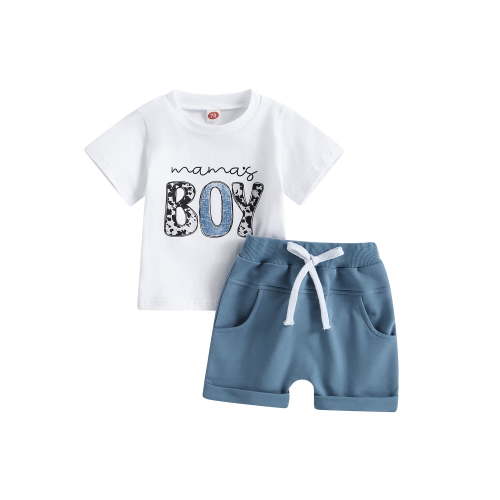 Qiylii Baby Toddler Boys Shorts CLothes Set, 0 6 12 18 24 Months 2T 3T Short Sleeve Cartoon Bear Print T-shirt with Elastic Waist Shorts Summer Outfit